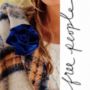Free People Royal Blue Velvet Rose Pin Earring Set.
